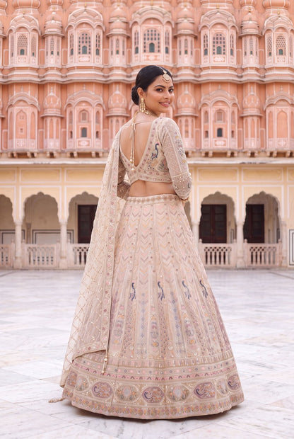 Exquisite Beige Embroidered Lehenga Choli Set with Dupatta – Designer Indian Ethnic Wear for Weddings and Festive Occasions