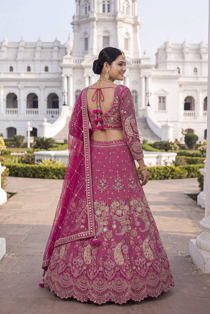 Premium Fuchsia Pink Embroidered Lehenga Choli with Zari Work and Net Dupatta – Elegant Wedding & Festive Ethnic Wear