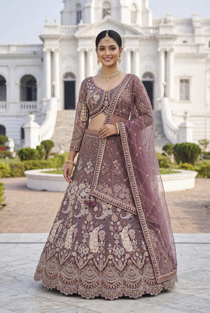 Exquisite Dusty perpal Embroidered Lehenga Choli Set for Wedding & Festive Wear