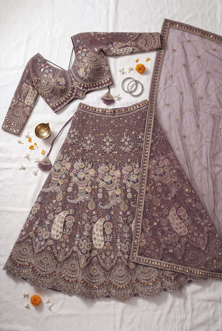 Exquisite Dusty perpal Embroidered Lehenga Choli Set for Wedding & Festive Wear