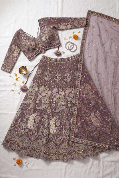 Exquisite Dusty perpal Embroidered Lehenga Choli Set for Wedding & Festive Wear