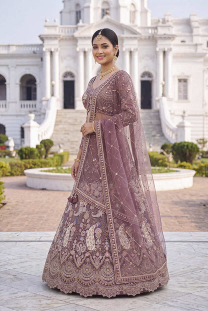 Exquisite Dusty perpal Embroidered Lehenga Choli Set for Wedding & Festive Wear