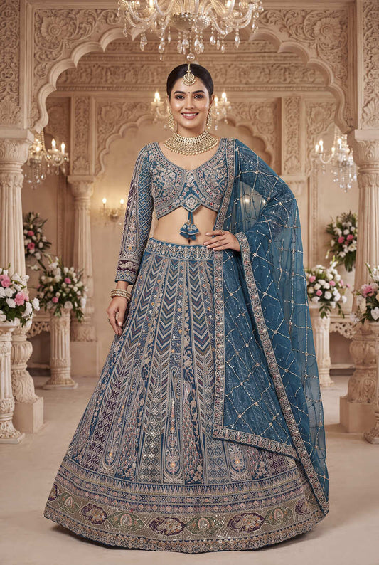 Premium Teal Rama colour Embroidered Lehenga Choli with Dupatta – Wedding & Festive Wear for Women