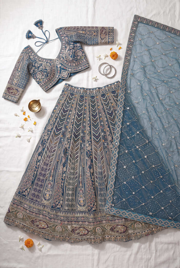 Premium Teal Rama colour Embroidered Lehenga Choli with Dupatta – Wedding & Festive Wear for Women