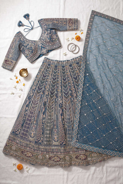 Premium Teal Rama colour Embroidered Lehenga Choli with Dupatta – Wedding & Festive Wear for Women