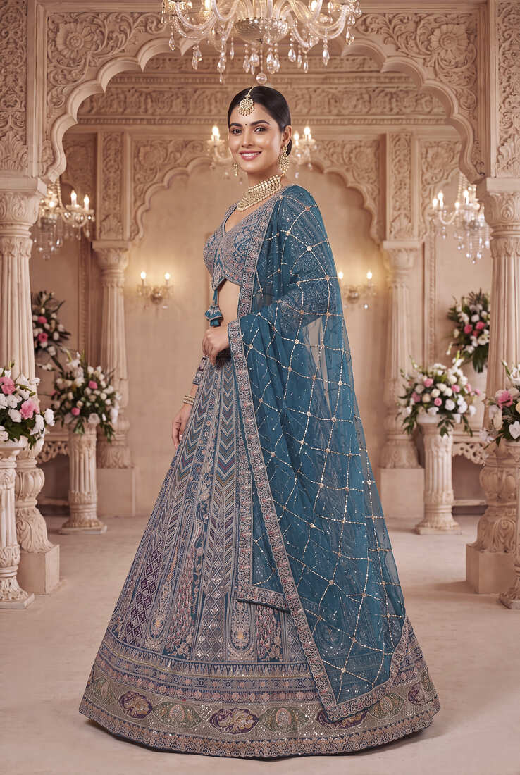 Premium Teal Rama colour Embroidered Lehenga Choli with Dupatta – Wedding & Festive Wear for Women