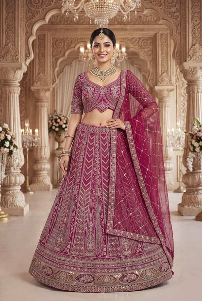 Royal Magenta Designer Lehenga Set with Intricate Hand Embroidery and Sheer Dupatta - Perfect for Weddings & Receptions