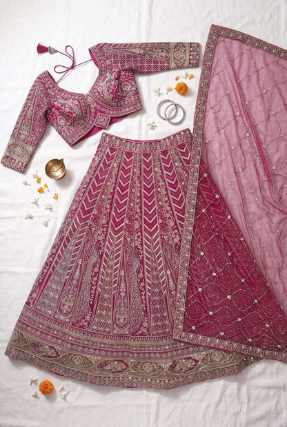 Royal Magenta Designer Lehenga Set with Intricate Hand Embroidery and Sheer Dupatta - Perfect for Weddings & Receptions
