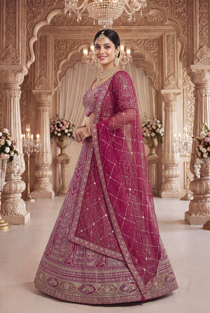 Royal Magenta Designer Lehenga Set with Intricate Hand Embroidery and Sheer Dupatta - Perfect for Weddings & Receptions