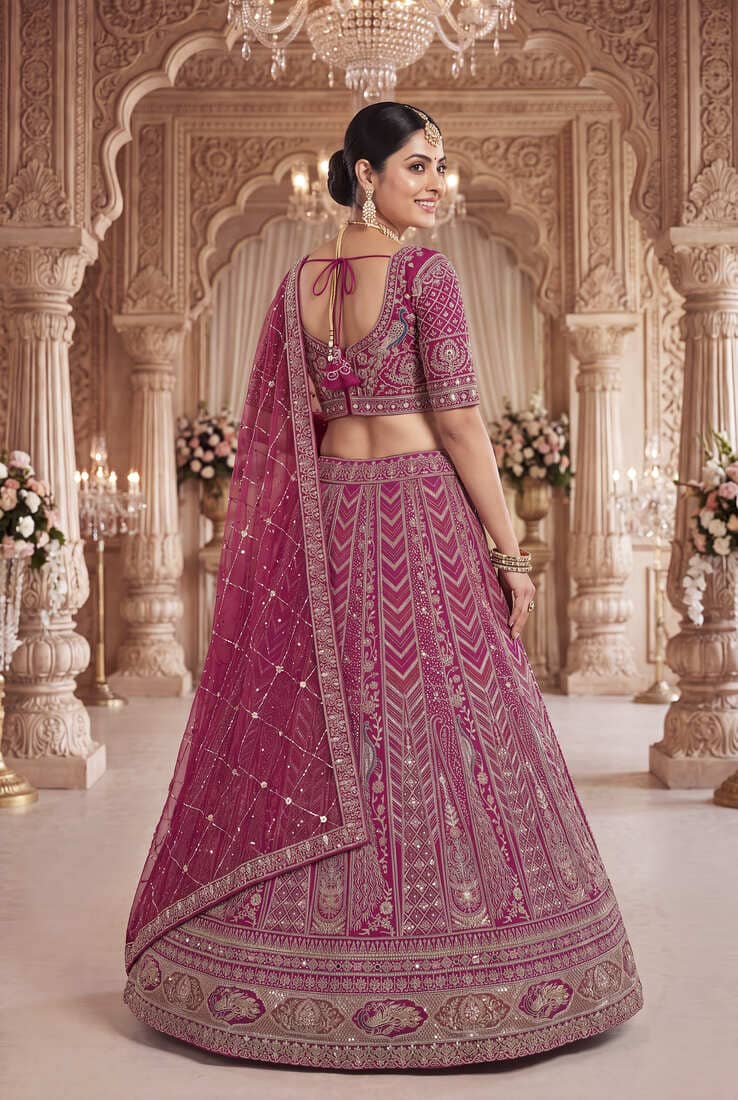 Royal Magenta Designer Lehenga Set with Intricate Hand Embroidery and Sheer Dupatta - Perfect for Weddings & Receptions