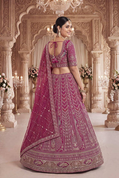 Royal Magenta Designer Lehenga Set with Intricate Hand Embroidery and Sheer Dupatta - Perfect for Weddings & Receptions
