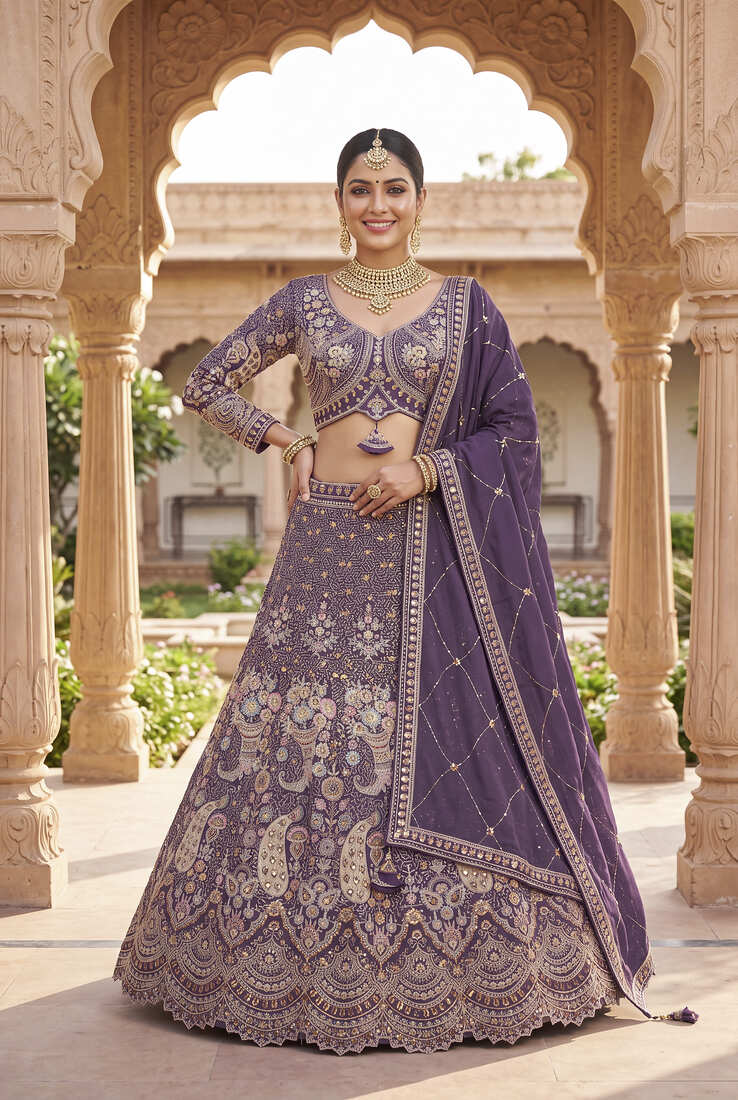Elegant Purple Embroidered Lehenga Choli Set for Wedding & Festive Wear