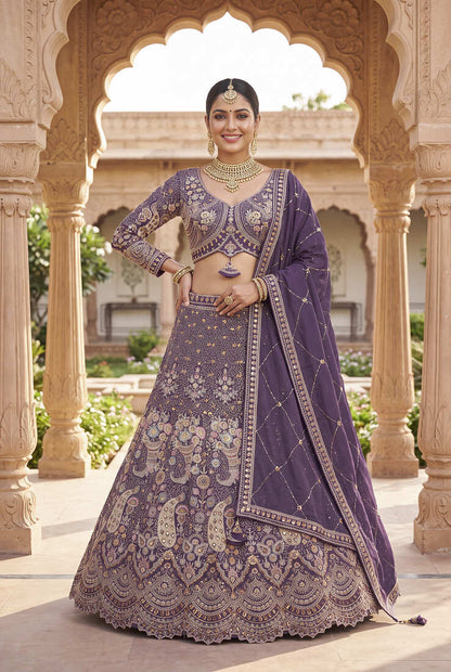 Elegant Purple Embroidered Lehenga Choli Set for Wedding & Festive Wear