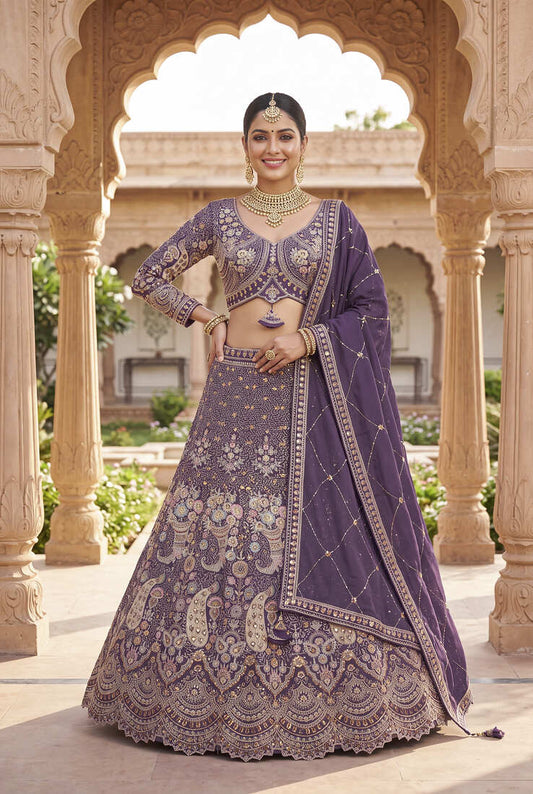 Elegant Purple Embroidered Lehenga Choli Set for Wedding & Festive Wear