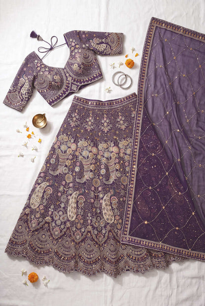 Elegant Purple Embroidered Lehenga Choli Set for Wedding & Festive Wear