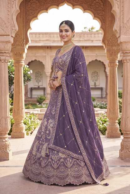 Elegant Purple Embroidered Lehenga Choli Set for Wedding & Festive Wear