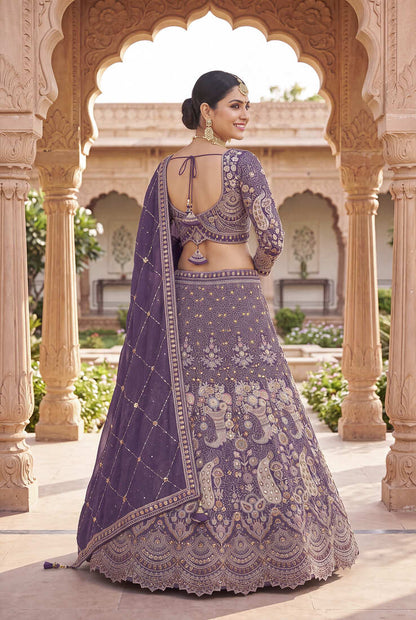 Elegant Purple Embroidered Lehenga Choli Set for Wedding & Festive Wear