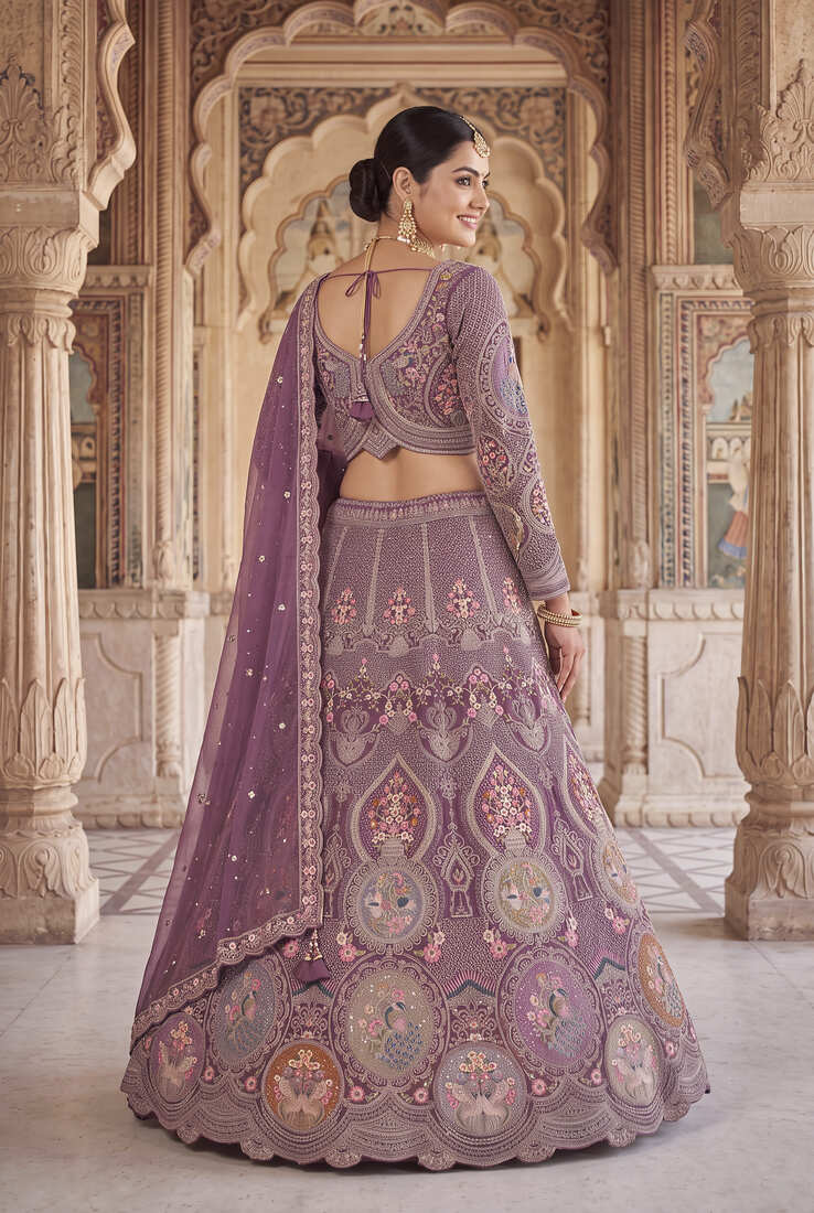 Women’s Heavy Embroidered Wedding Lehenga Choli – Purple/Mauve Party Wear Ethnic Indian Lehenga with Scalloped Dupatta