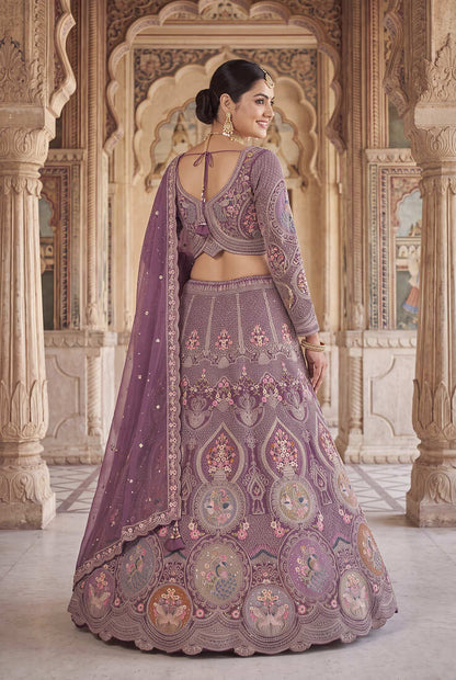 Women’s Heavy Embroidered Wedding Lehenga Choli – Purple/Mauve Party Wear Ethnic Indian Lehenga with Scalloped Dupatta