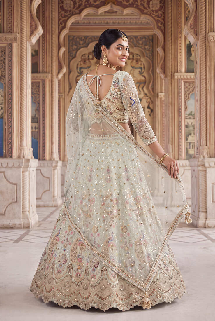 Pastel Mint Green Embroidered Lehenga Choli with Sequin Work – Designer Indian Ethnic Wear for Wedding & Bridal Functions