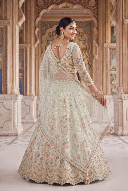 Pastel Mint Green Embroidered Lehenga Choli with Sequin Work – Designer Indian Ethnic Wear for Wedding & Bridal Functions