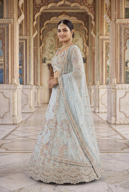Light pista Designer Embroidered Lehenga Choli with Heavy embroidery thread sequence Work – Perfect for Weddings and Festive Occasions