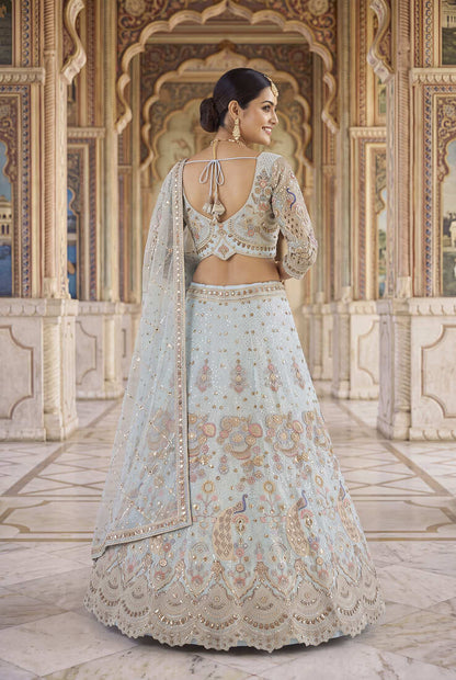 Light pista Designer Embroidered Lehenga Choli with Heavy embroidery thread sequence Work – Perfect for Weddings and Festive Occasions