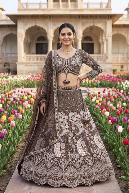 Designer Heavy Embroidery Brown Lehenga Choli with Dupatta – Ethnic Party and Wedding Special Outfit"
