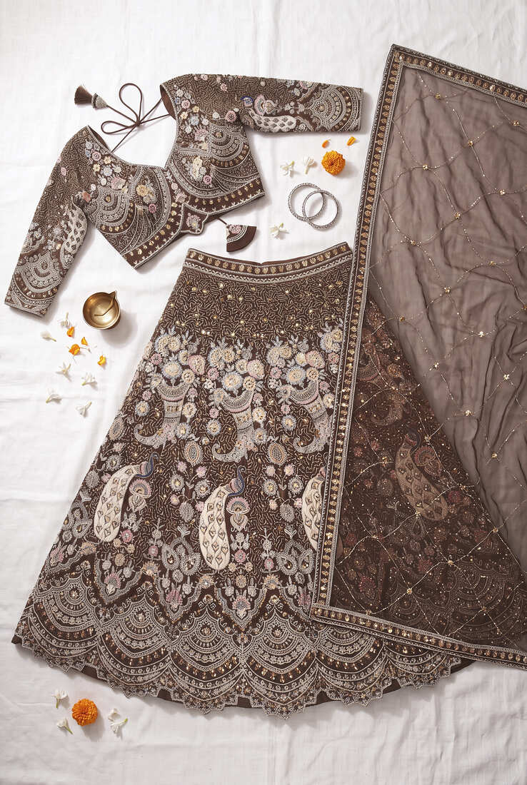 Designer Heavy Embroidery Brown Lehenga Choli with Dupatta – Ethnic Party and Wedding Special Outfit"