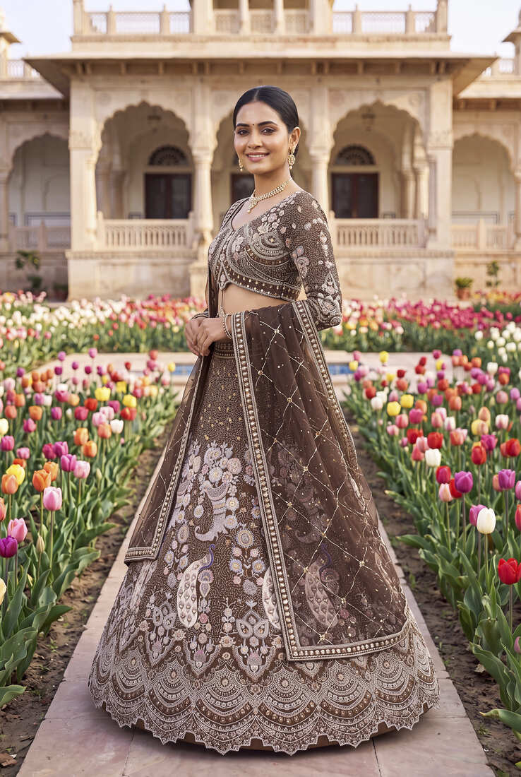 Designer Heavy Embroidery Brown Lehenga Choli with Dupatta – Ethnic Party and Wedding Special Outfit"