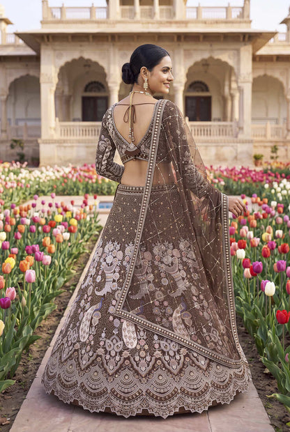 Designer Heavy Embroidery Brown Lehenga Choli with Dupatta – Ethnic Party and Wedding Special Outfit"
