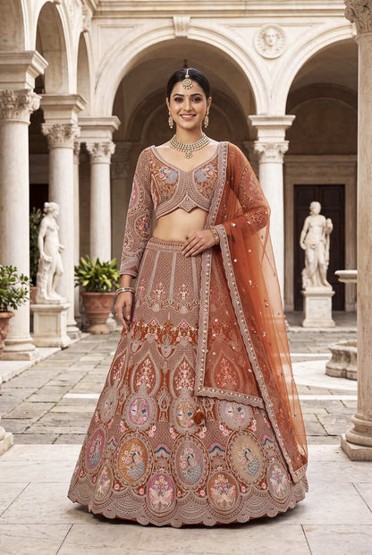 Designer Rust Orange Embroidered Lehenga Choli with Heavy Thread Work and Sequins for Wedding and Festive Wear