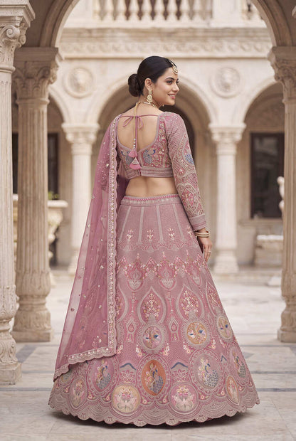 Dusty Rose Designer Lehenga Choli with Intricate Embroidery and Matching Dupatta – Elegant Ethnic Bridal/Wedding Wear