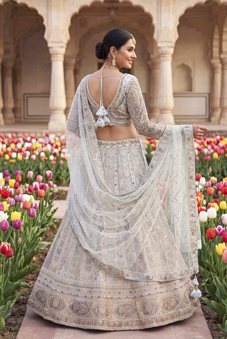 Elegant Pastel colour Embroidered Lehenga Choli with Resham & Zardosi Work, Designer Indian Bridal/Wedding Outfit