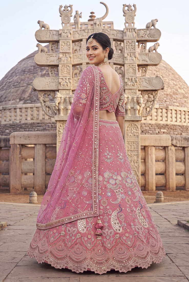 Stunning Pink Embroidered Lehenga Choli with Heavy Zari Work and Sequins – Perfect for Weddings & Festive Occasions