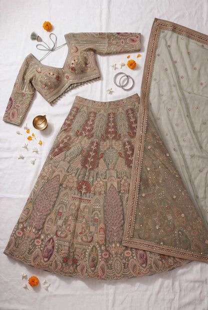 Sage Green Embroidered Designer Lehenga Choli Set for Wedding & Festive Wear