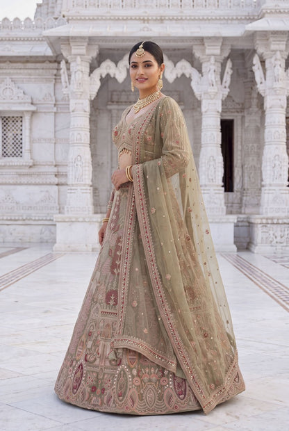 Sage Green Embroidered Designer Lehenga Choli Set for Wedding & Festive Wear