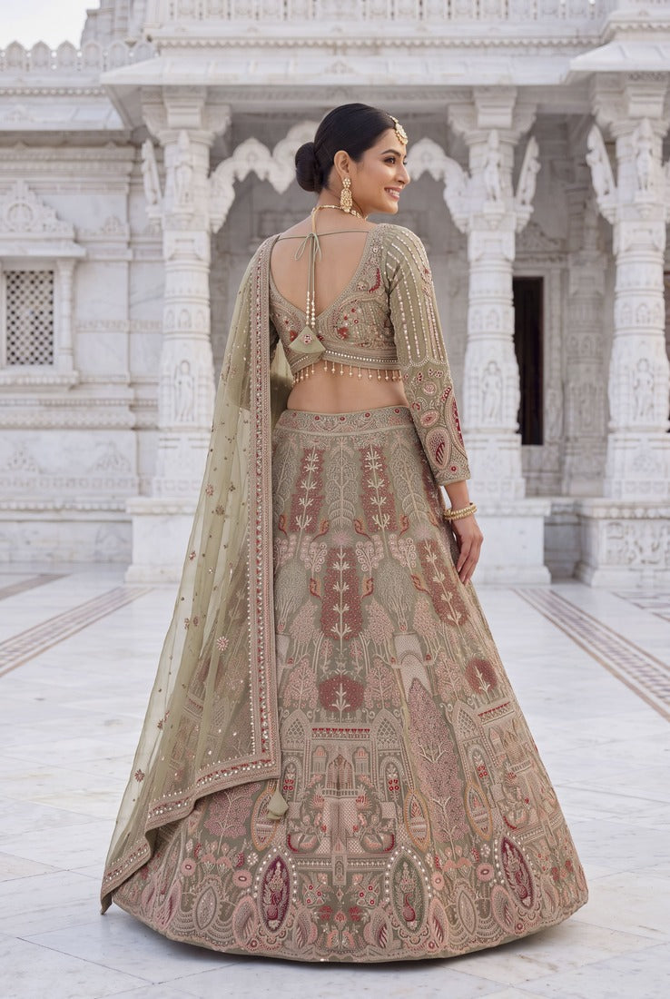 Sage Green Embroidered Designer Lehenga Choli Set for Wedding & Festive Wear
