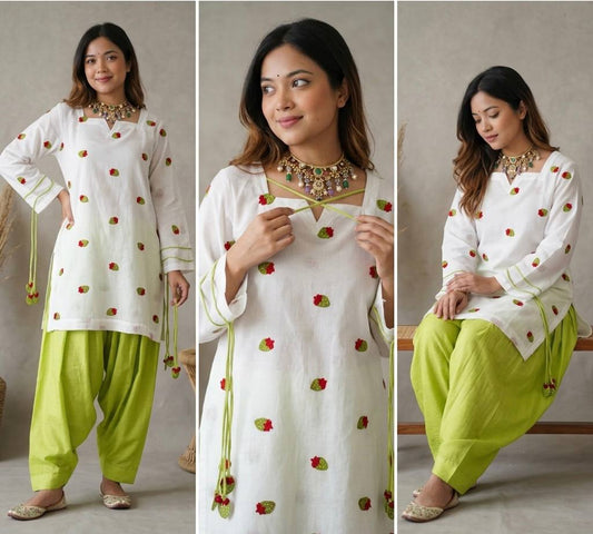Chic White and Green Ethnic Attire