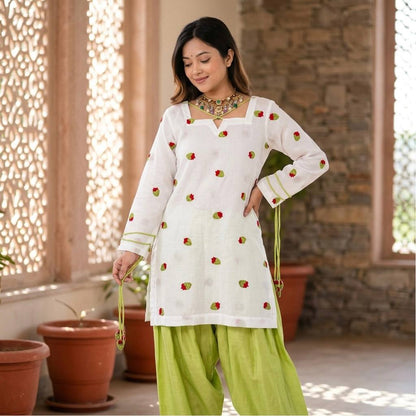Chic White and Green Ethnic Attire