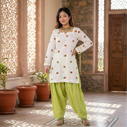 Chic White and Green Ethnic Attire