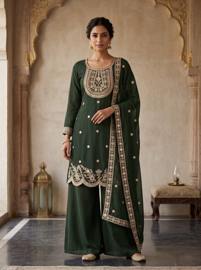 Pure Silk Kurta with Plazo & Dupatta | Woomenza Indian Outfit