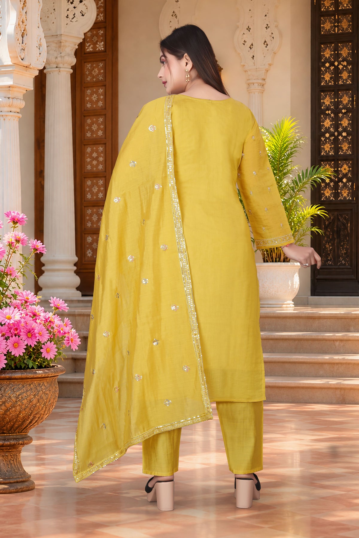 Pure Silk Kurta with Plazo & Dupatta | Woomenza Indian Outfit