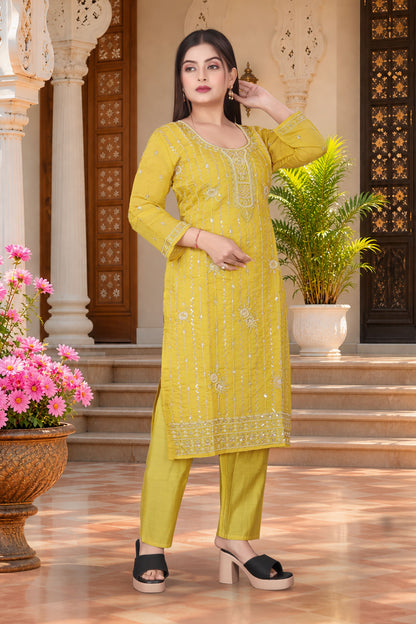 Pure Silk Kurta with Plazo & Dupatta | Woomenza Indian Outfit