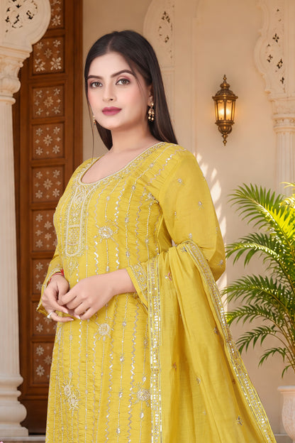 Pure Silk Kurta with Plazo & Dupatta | Woomenza Indian Outfit