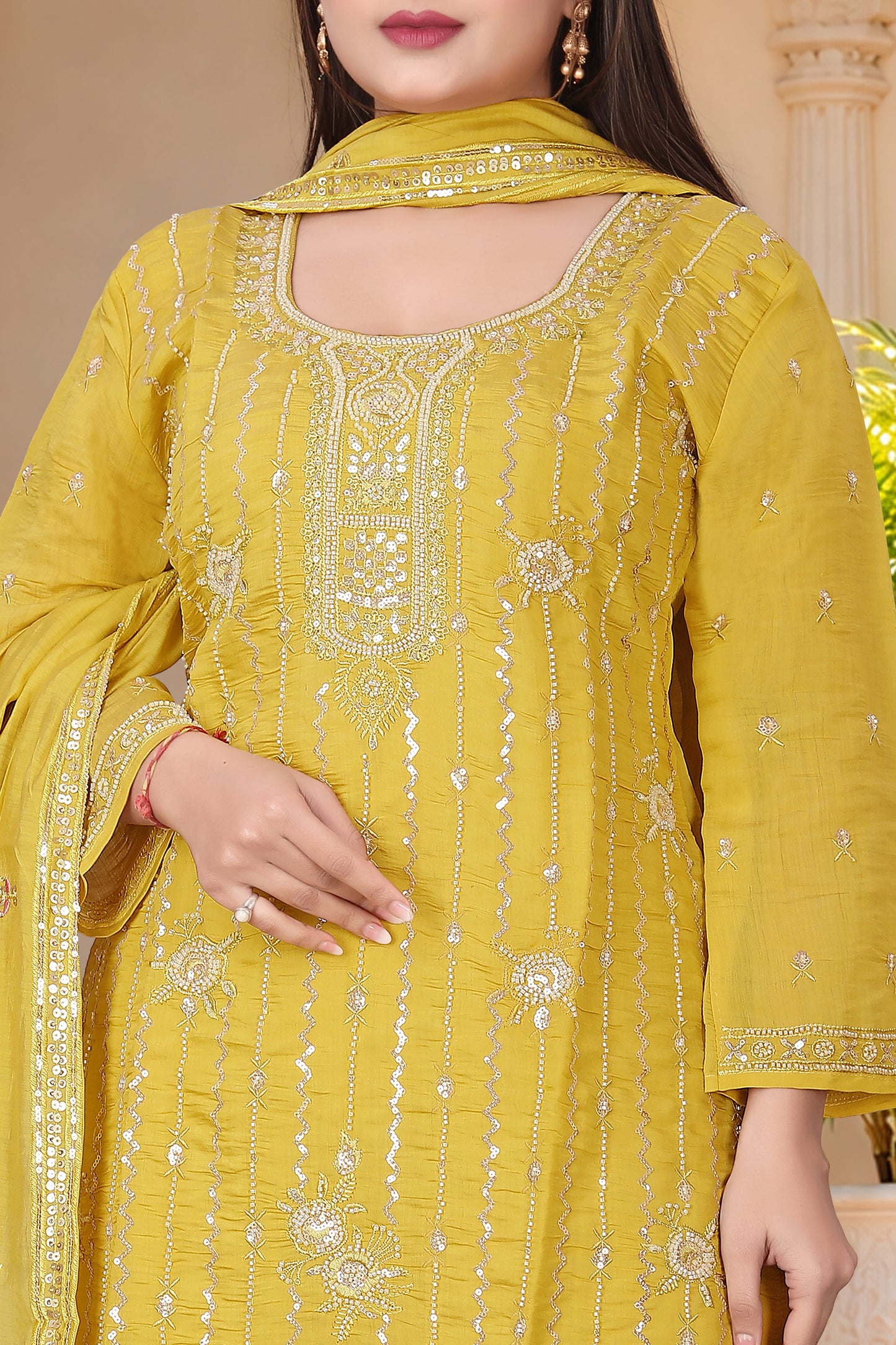 Pure Silk Kurta with Plazo & Dupatta | Woomenza Indian Outfit