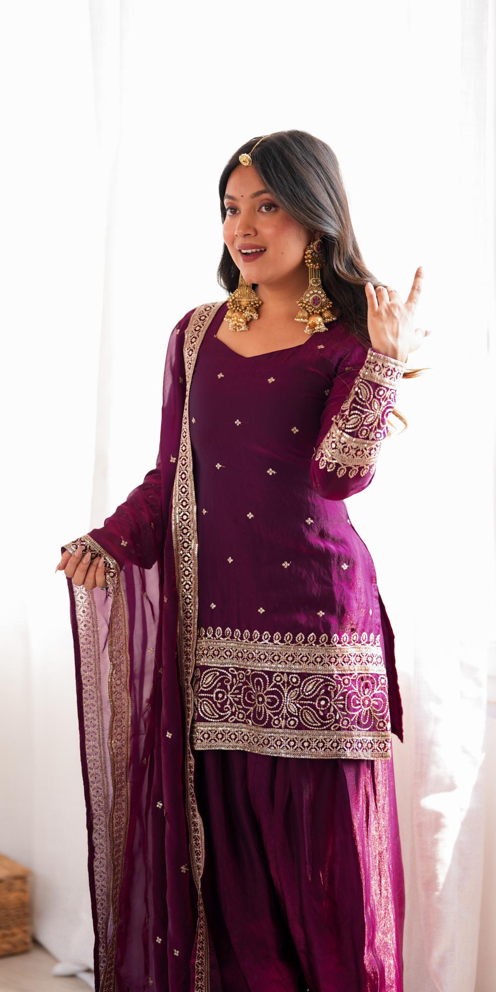 Elegant embroidered Punjabi salwar suit.