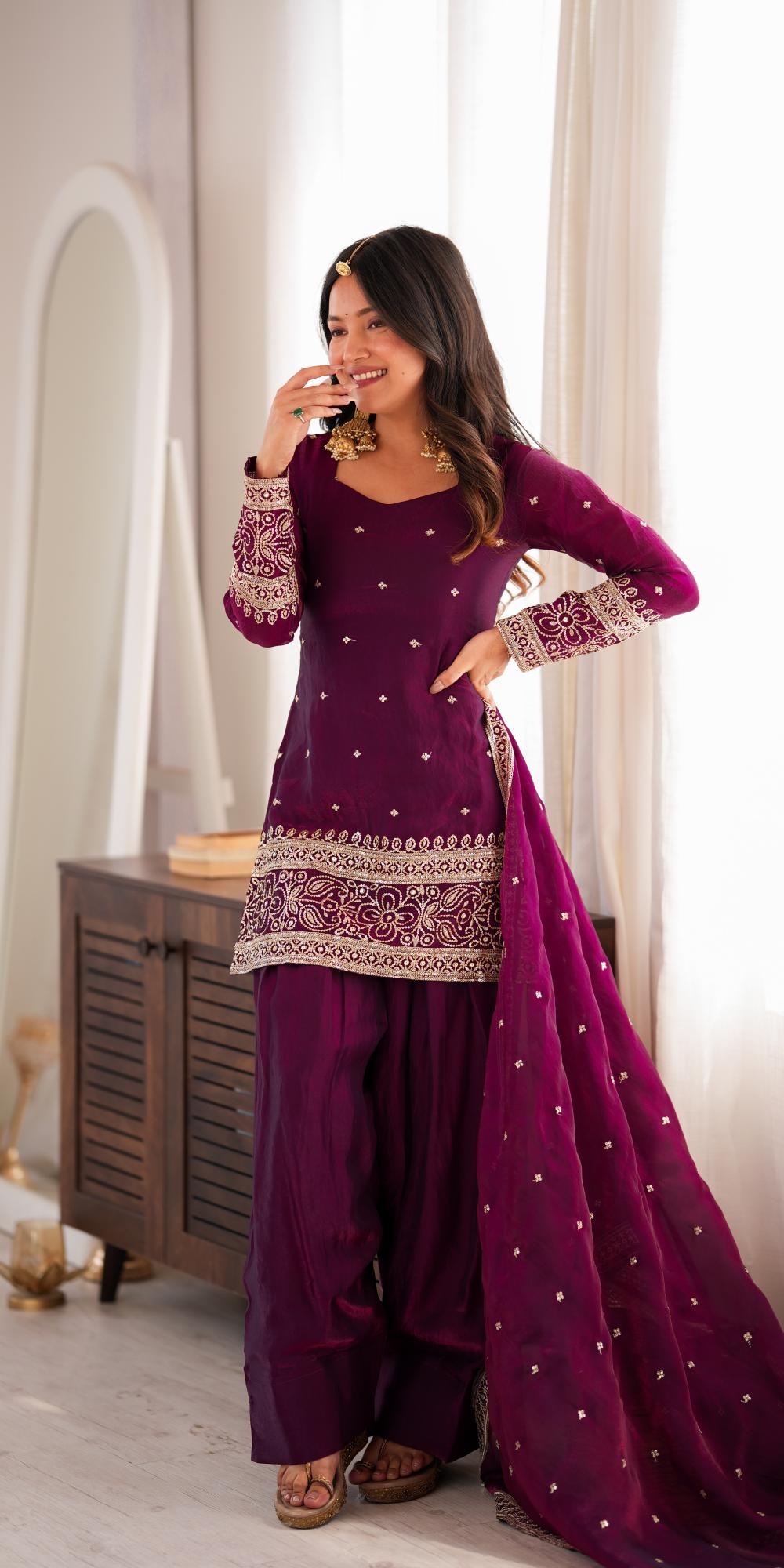 Elegant embroidered Punjabi salwar suit.