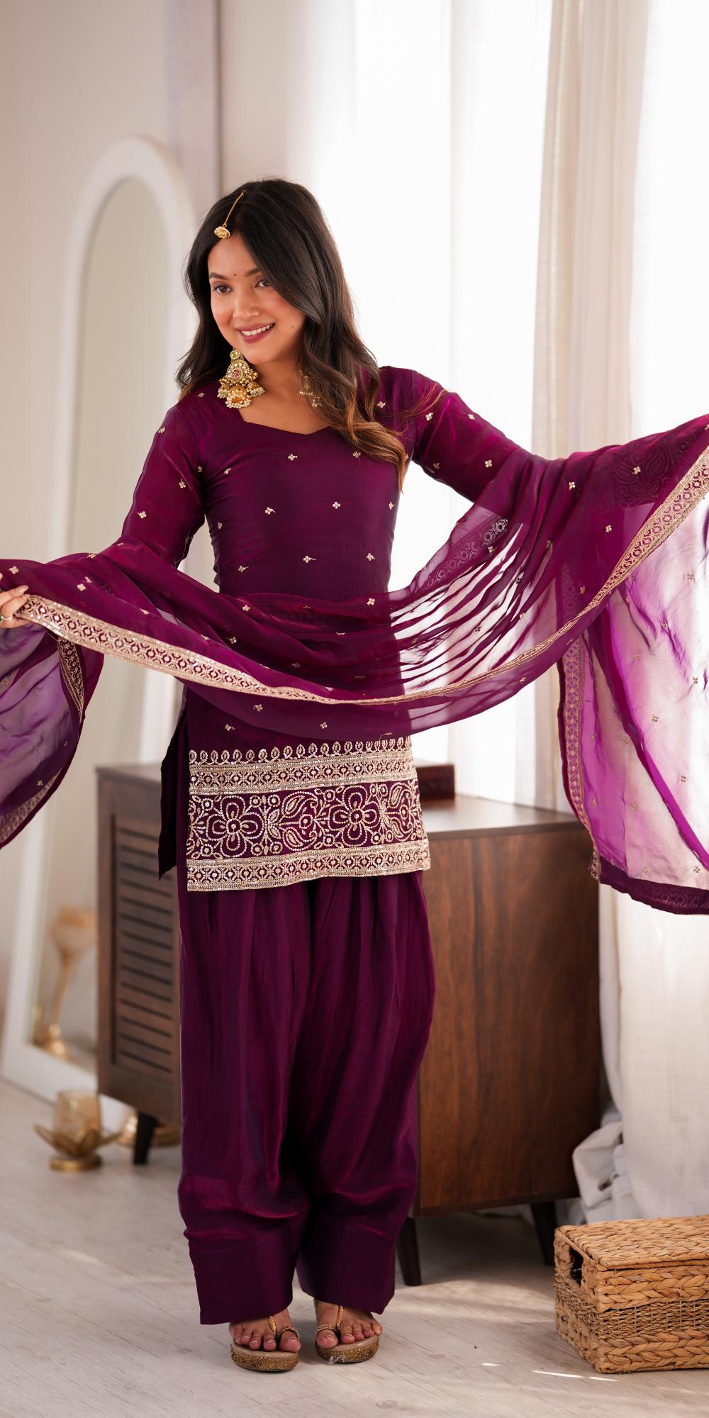 Elegant embroidered Punjabi salwar suit.