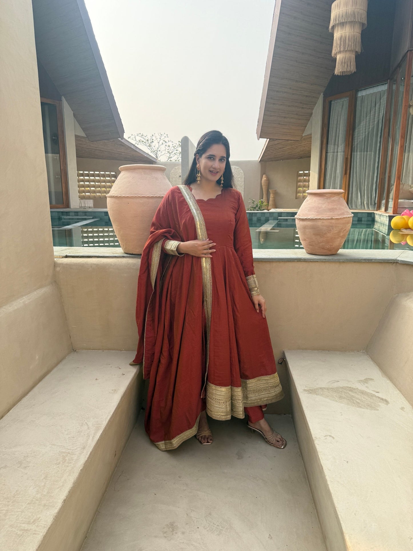 Traditional Orange Anarkali Suit Look